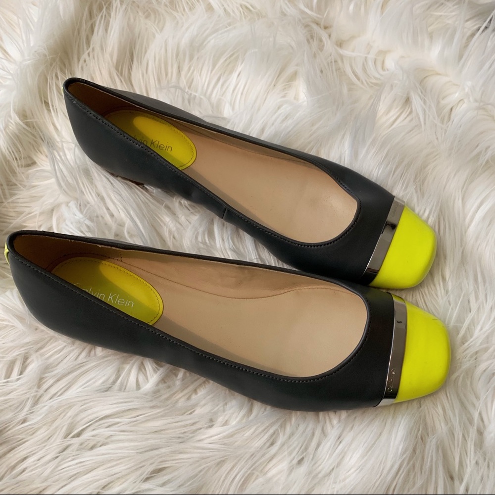 Calvin Klein neon yellow spectator flats 9.5